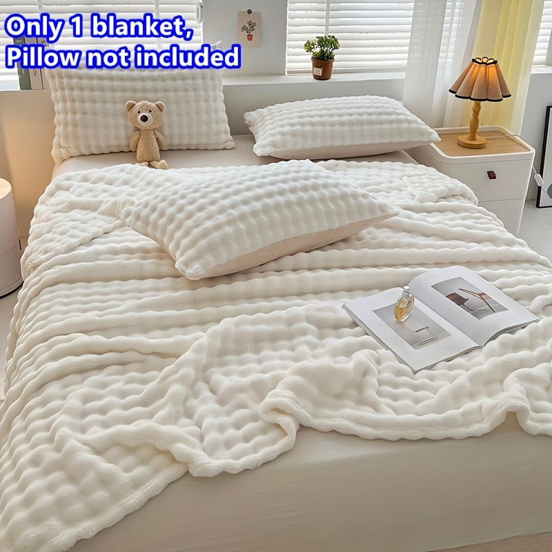 All-Season White Polyester Knitted Blanket for Bed Sofa Travel Camping