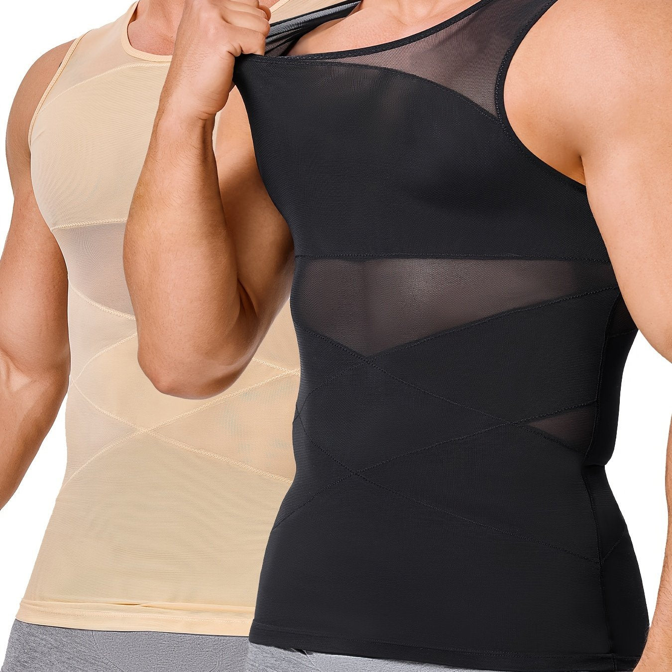 Men's Compression Shirt Slimming Tank Top Body Shaper Sleeveless Crew Neck Solid Color