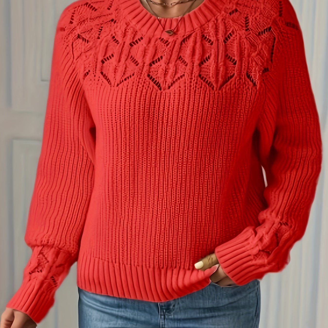 Ayollar uchun toqilgan uzun kofta, kuz qish, dumaloq bo'yin, qora