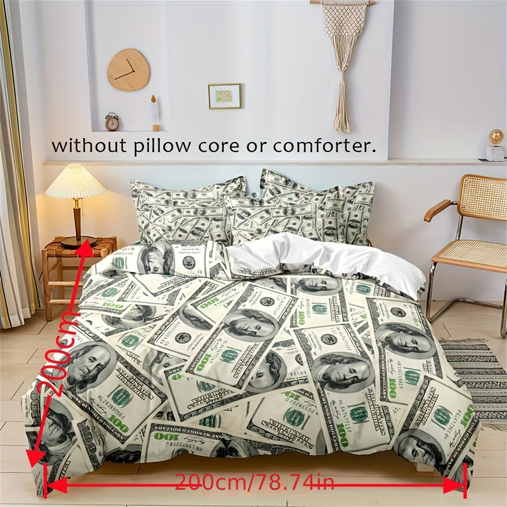 Duvet Cover Set with 100 Print Three-Piece Soft and Comfortable Bedding for Bedroom or Guest Room