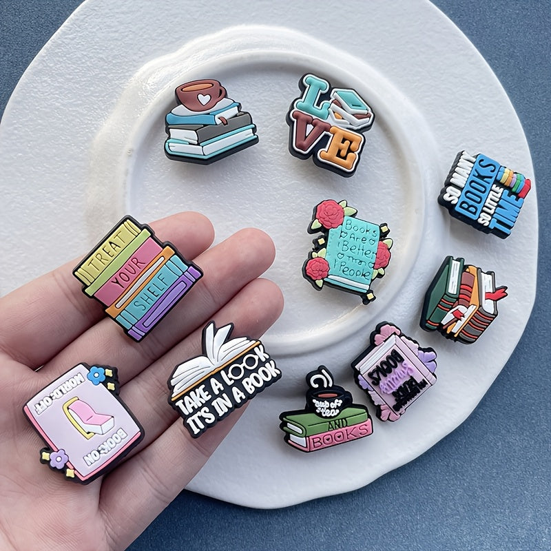 10Pcs Kids Shoe Decorations PVC Book Theme Shoe Ornaments DIY Gift Set