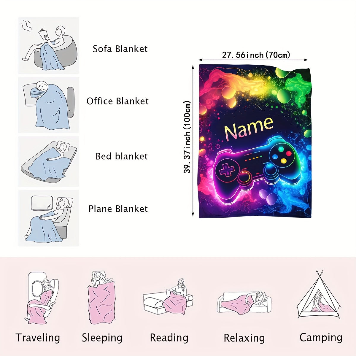 Customizable Gaming Controller Pattern Throw Blanket Flannel Soft Warm Lightweight