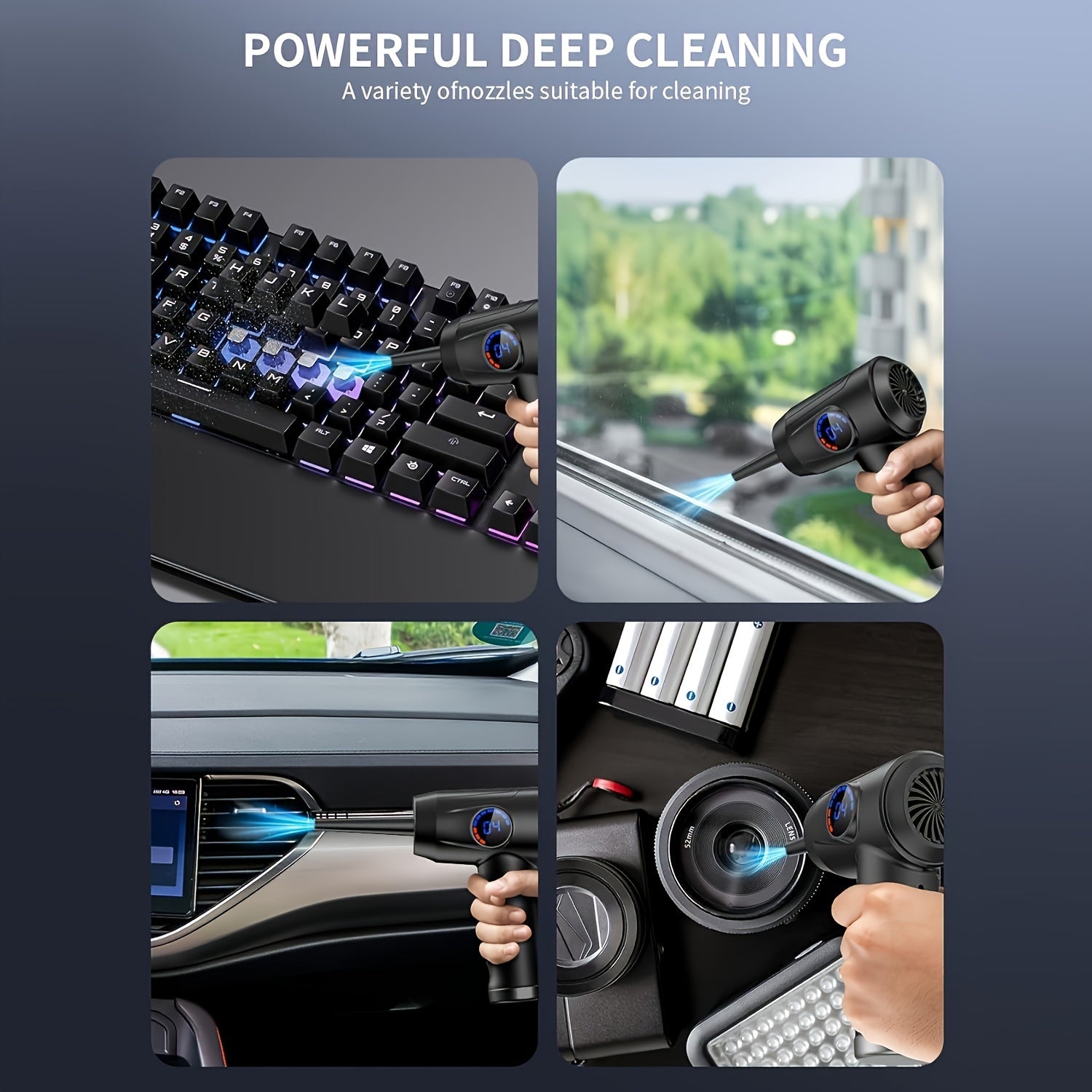 Cordless Air Duster with LED Light and 4 Nozzles, 51000 RPM, 4-Speed Electric Blower, Rechargeable, Portable Computer and Electronics Cleaner