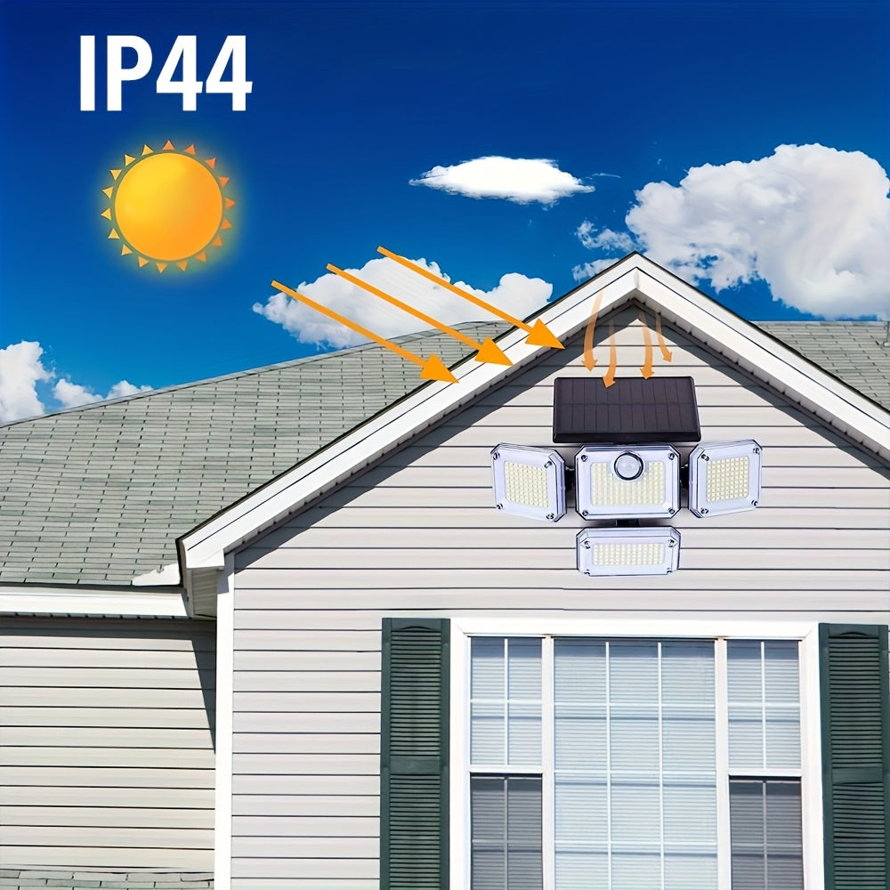 Outdoor Solar Floodlight with Motion Sensor Remote Control Adjustable Brightness Rechargeable Lithium Battery Wall Mount