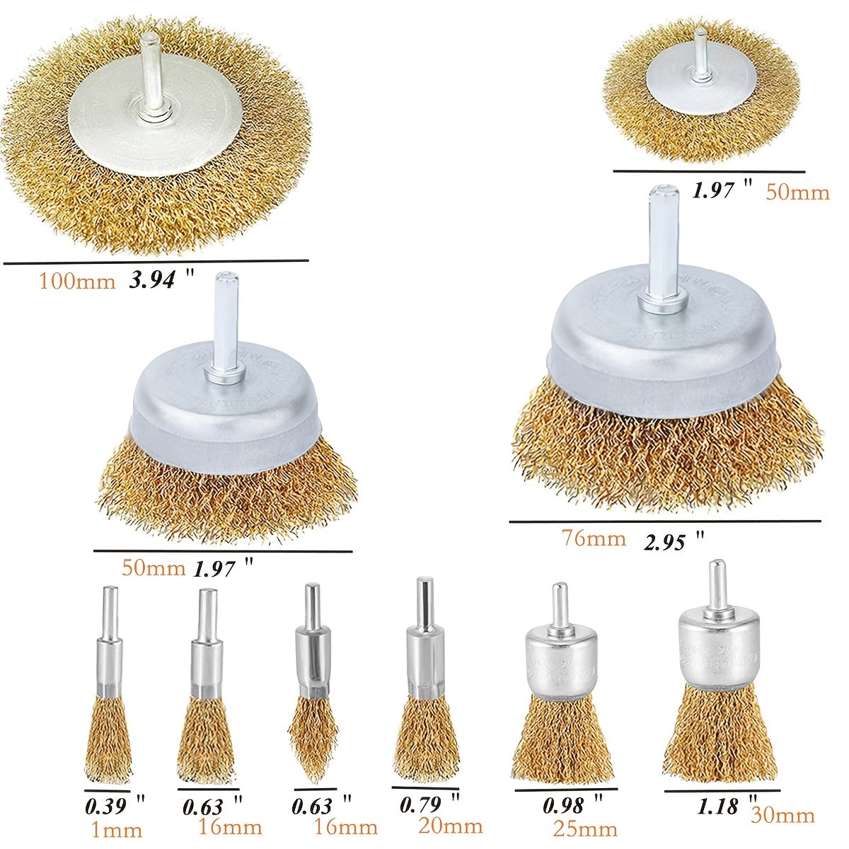 Wire Brush Wheel Set 10pcs Coarse Crimped 1/4 Inch Shank Drill Attachment