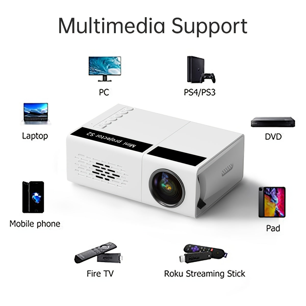 Portable Video Projector LED 1080P Support Built-In Speaker for Office Classroom