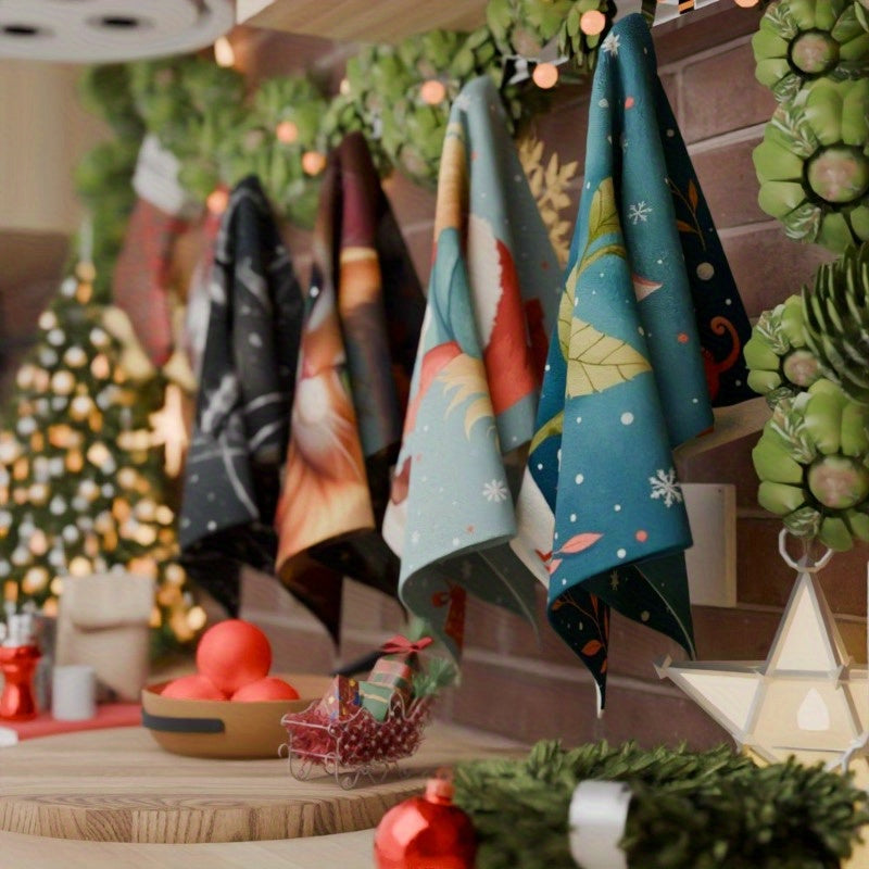 AEVNU to'plami to'rt dona 45.72X66.04 sm o'lchamdagi "Merry Christmas" oshxona bezak sochiqlarini taqdim etadi, bu sizning oshxonangizga bu bayram mavsumida bayramona tuyg'u qo'shish uchun mukammaldir.