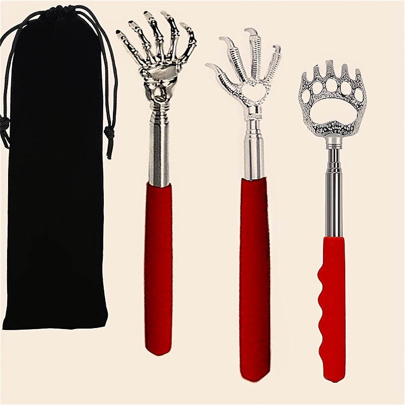 Telescopic Back Scratcher Set with Rubber Handles in Elegant Box for Men and Women