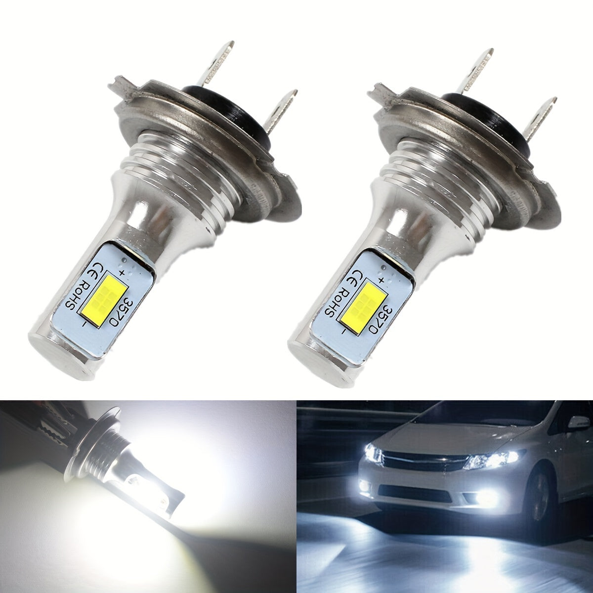 2PCS Bombillas LED para faros de coche 6000K Blanco, luz alta y baja, lámparas antiniebla para conducción