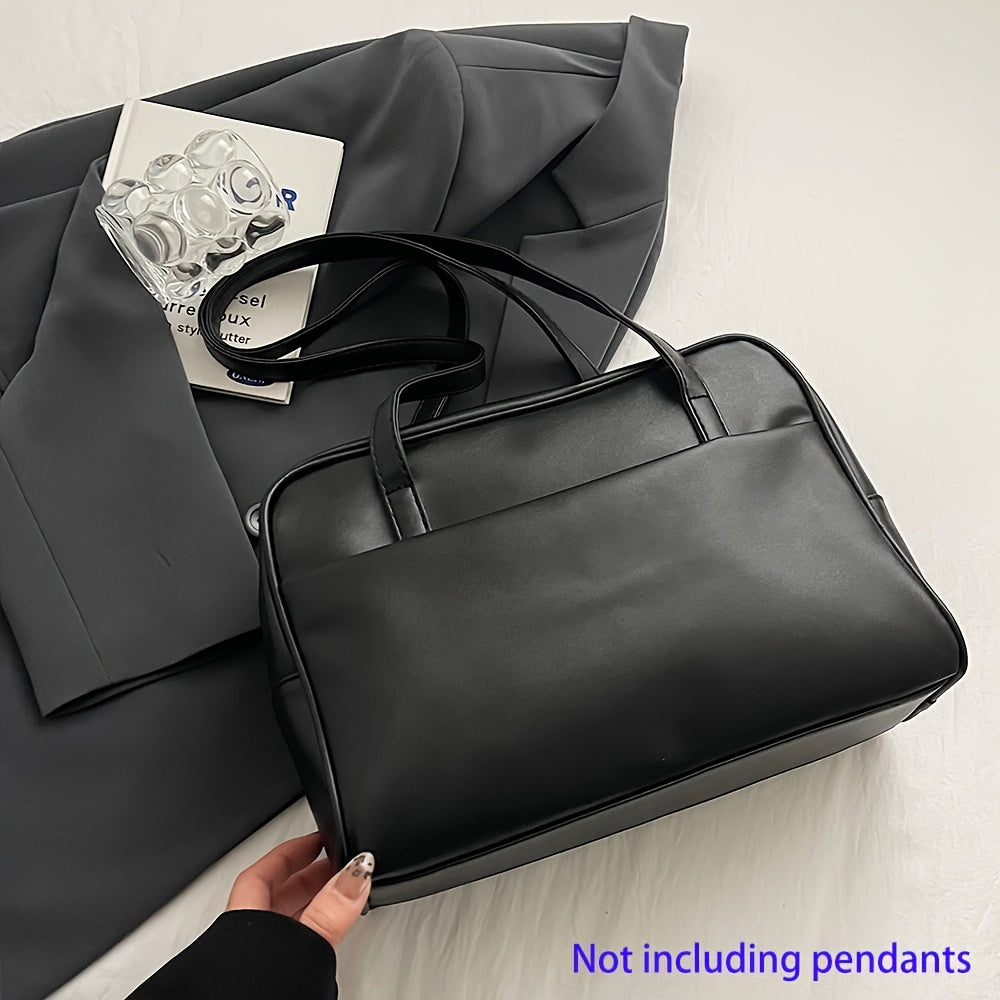 Vintage Black PU Single-Shoulder Bag with Large Capacity for Commuters