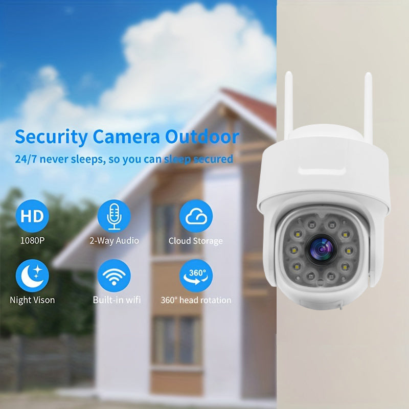 1080P HD Wireless Security Camera with Panoramic PTZ Night Vision Two-Way Audio Waterproof Motion Detection