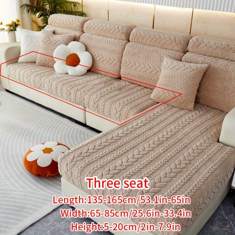Wheat Sheaf Pattern Plush Sofa Cover Elastic Fit for 1-4 Seater Non-Slip Machine Washable