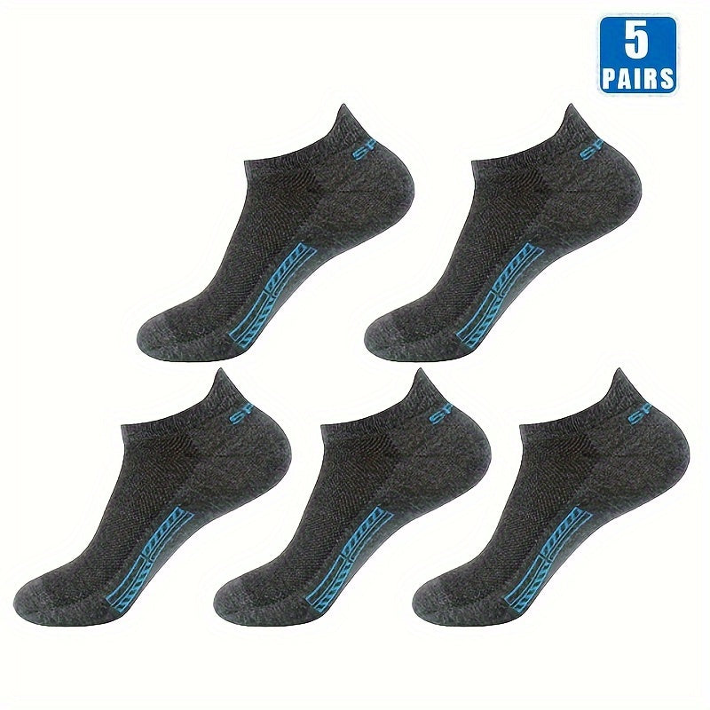 Men's Cotton Ankle Socks 5 Pairs Breathable Moisture-Wicking Summer Casual
