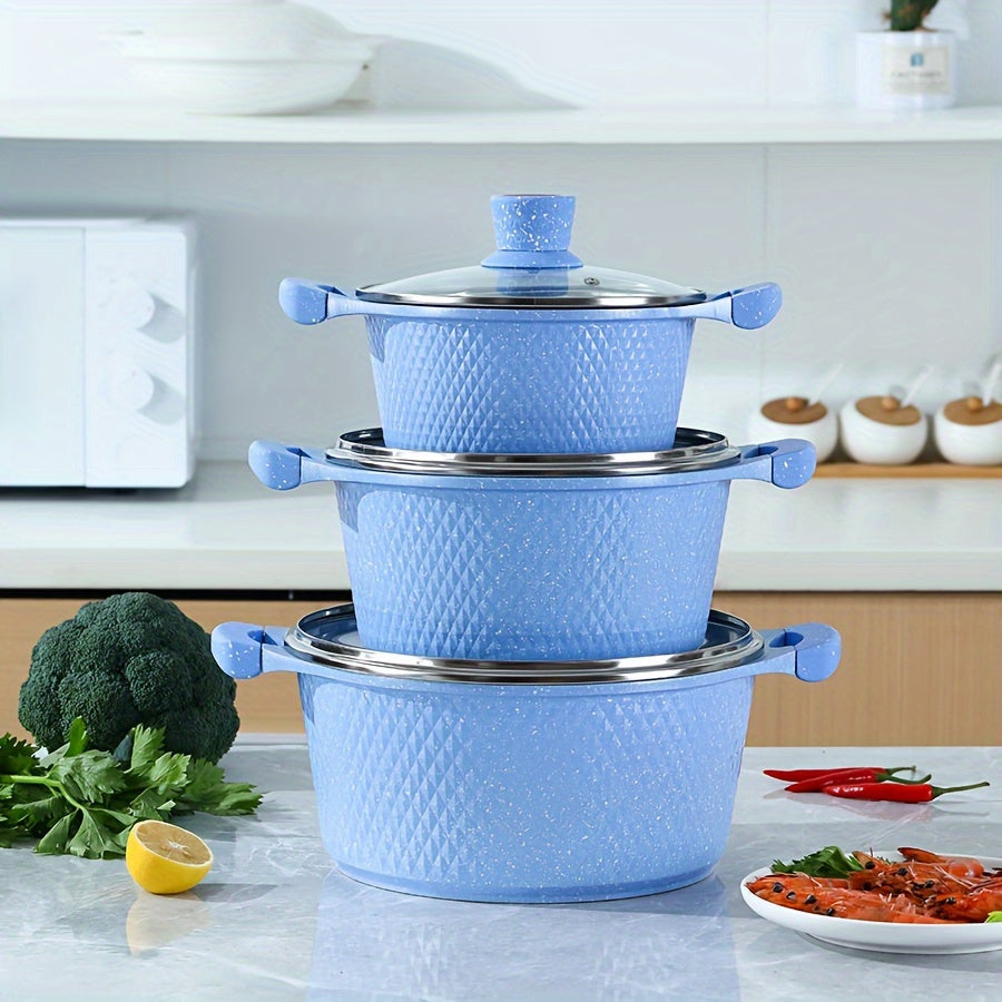 Juego de utensilios de cocina de aluminio duradero, ollas y sartenes antiadherentes para estufa de gas