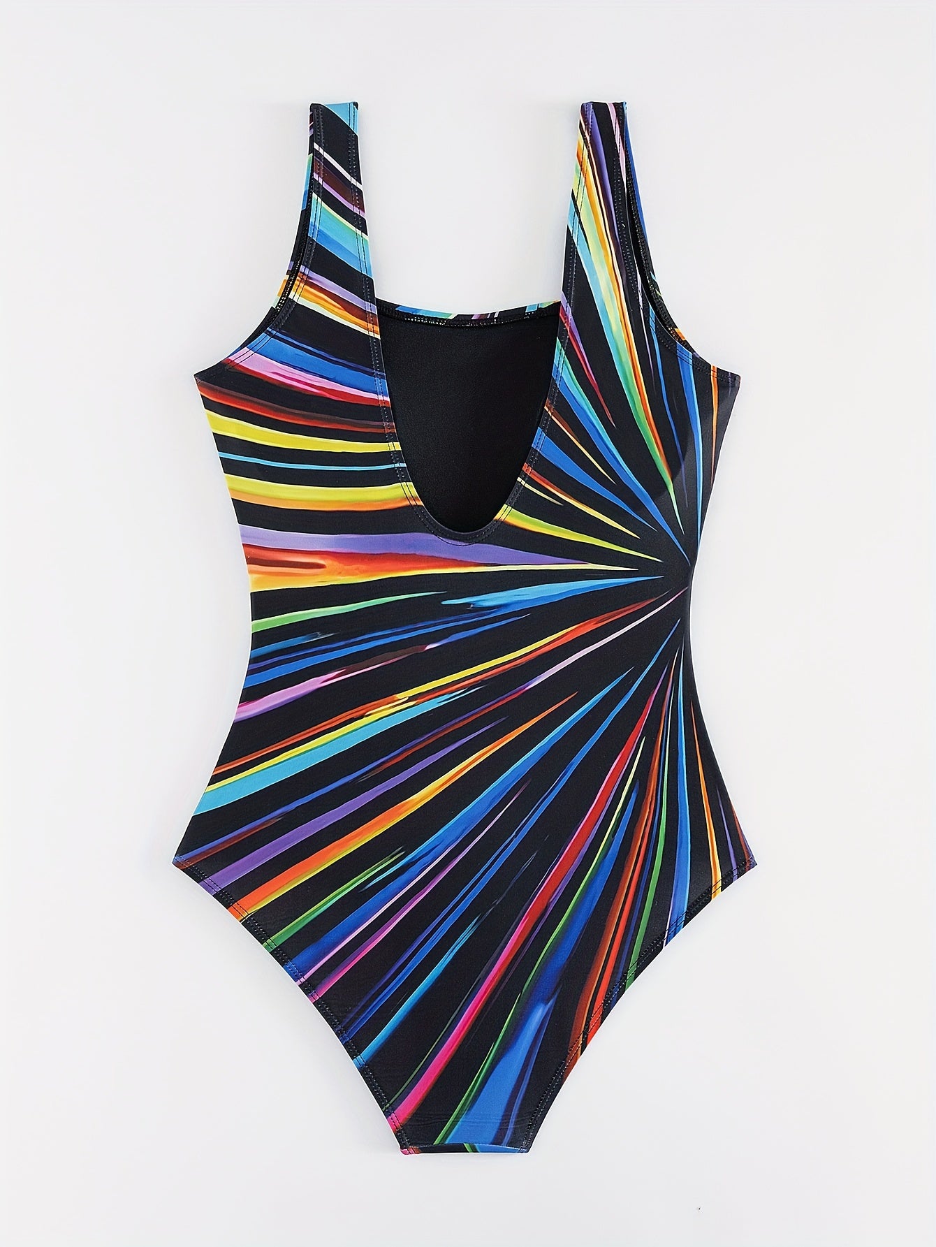Women’s Striped One-Piece Swimsuit with Square Neck High Stretch Knit Fabric for Beach Pool