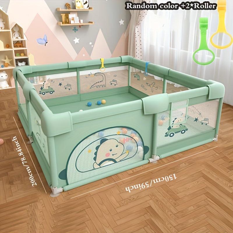Cartoon Playpen with Gate for Indoor and Outdoor Use Non-Slip Base