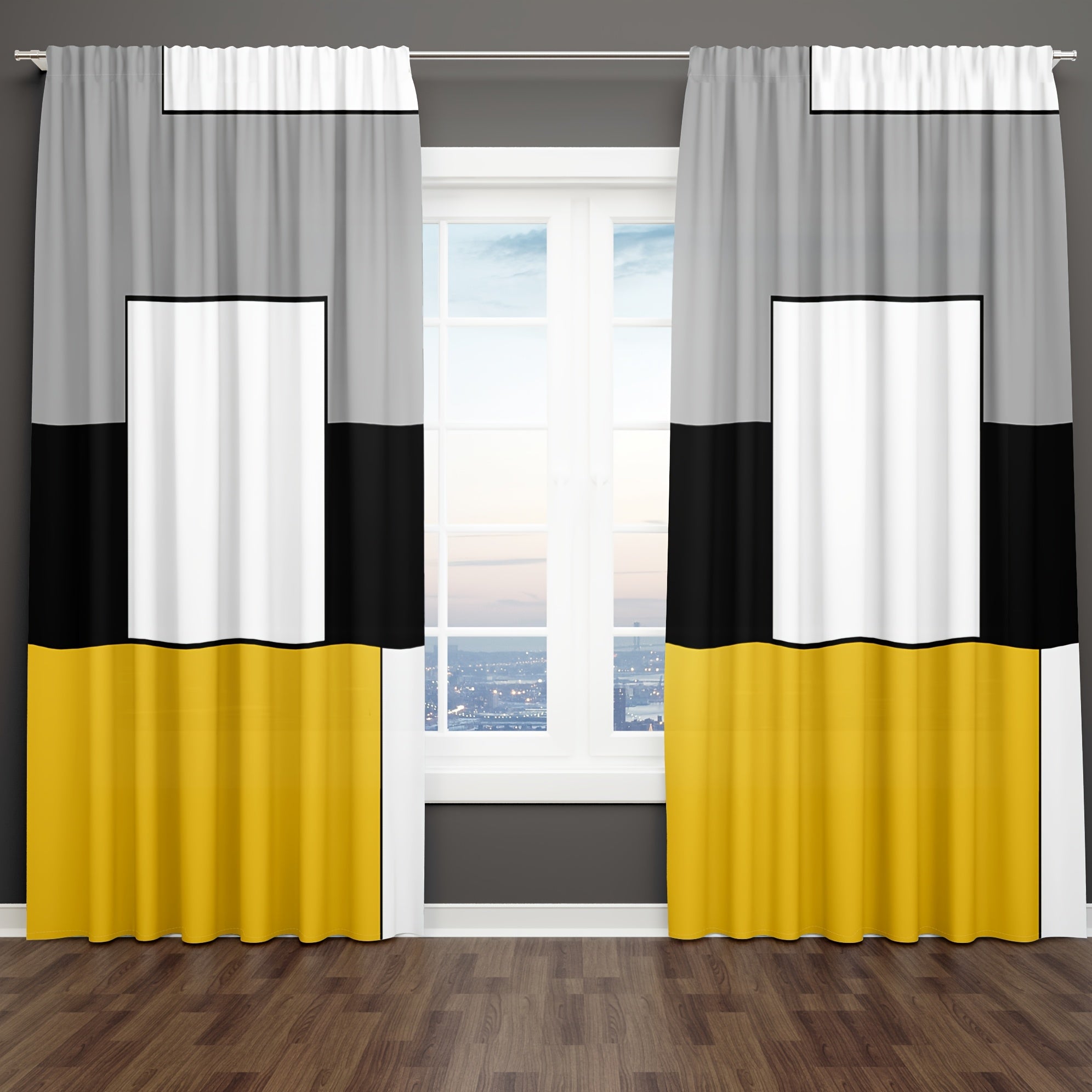 Set of 2 Plaid Pattern Curtains for Bedroom and Living Room Window Drapes