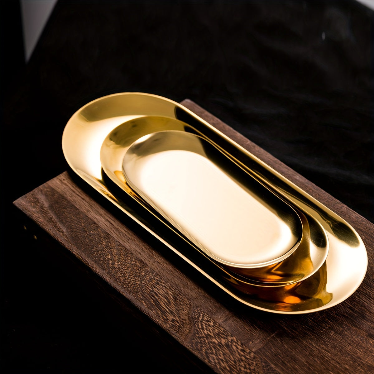 Oval Gold Serving Tray Stainless Steel for Fruits Desserts Snacks and Salads