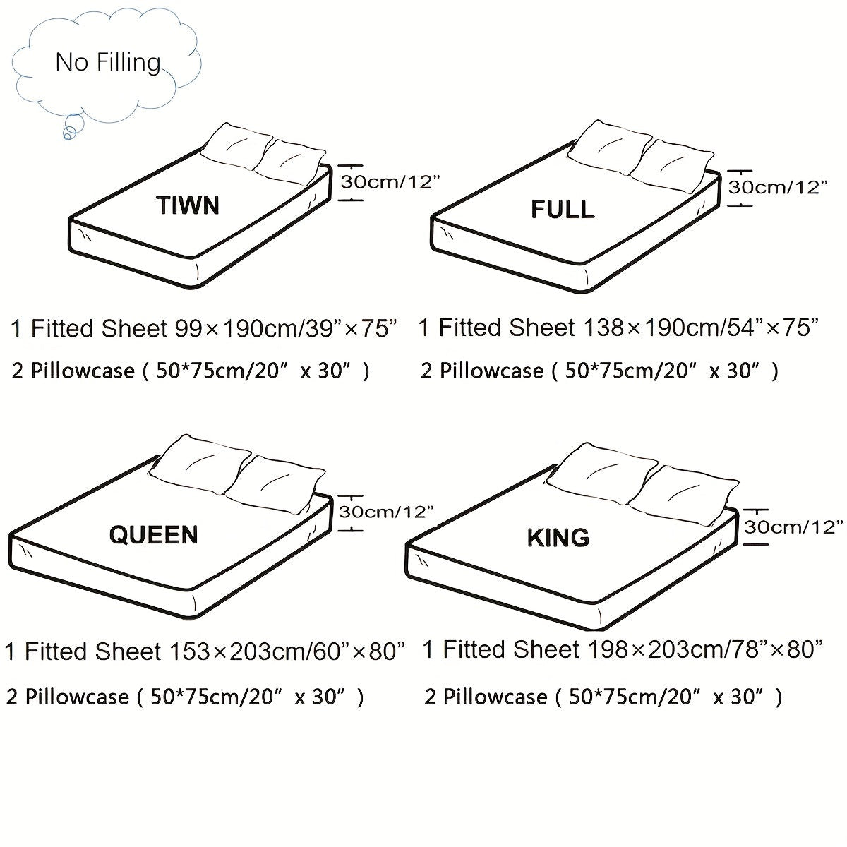 Flower Print Bedding Set Fitted Sheet and Pillowcase Set Soft Cozy Bedroom Guest Room