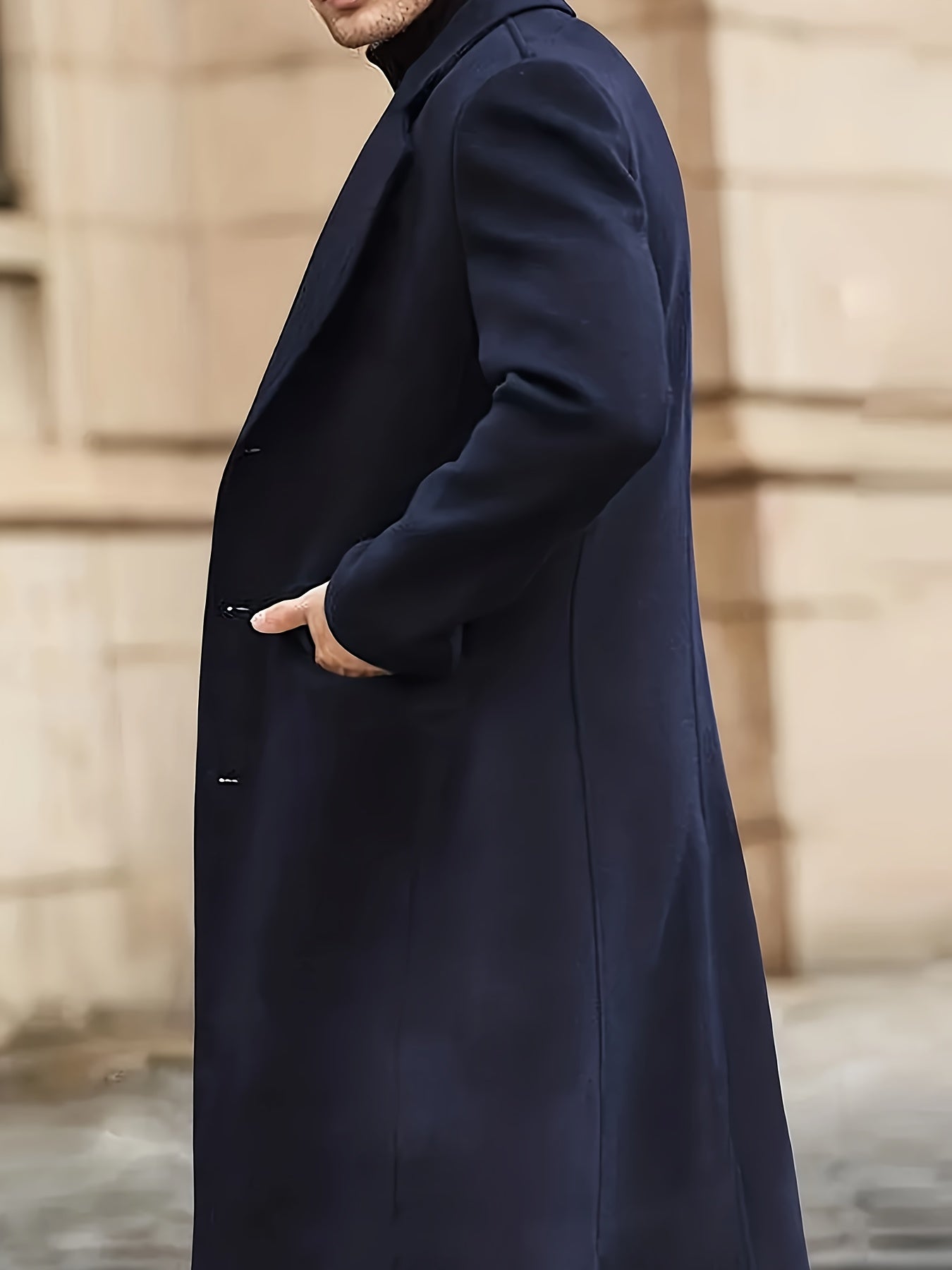 Men's Long Coat Reversible Plus Size Fall Polyester Solid Color Lapel Work Outerwear