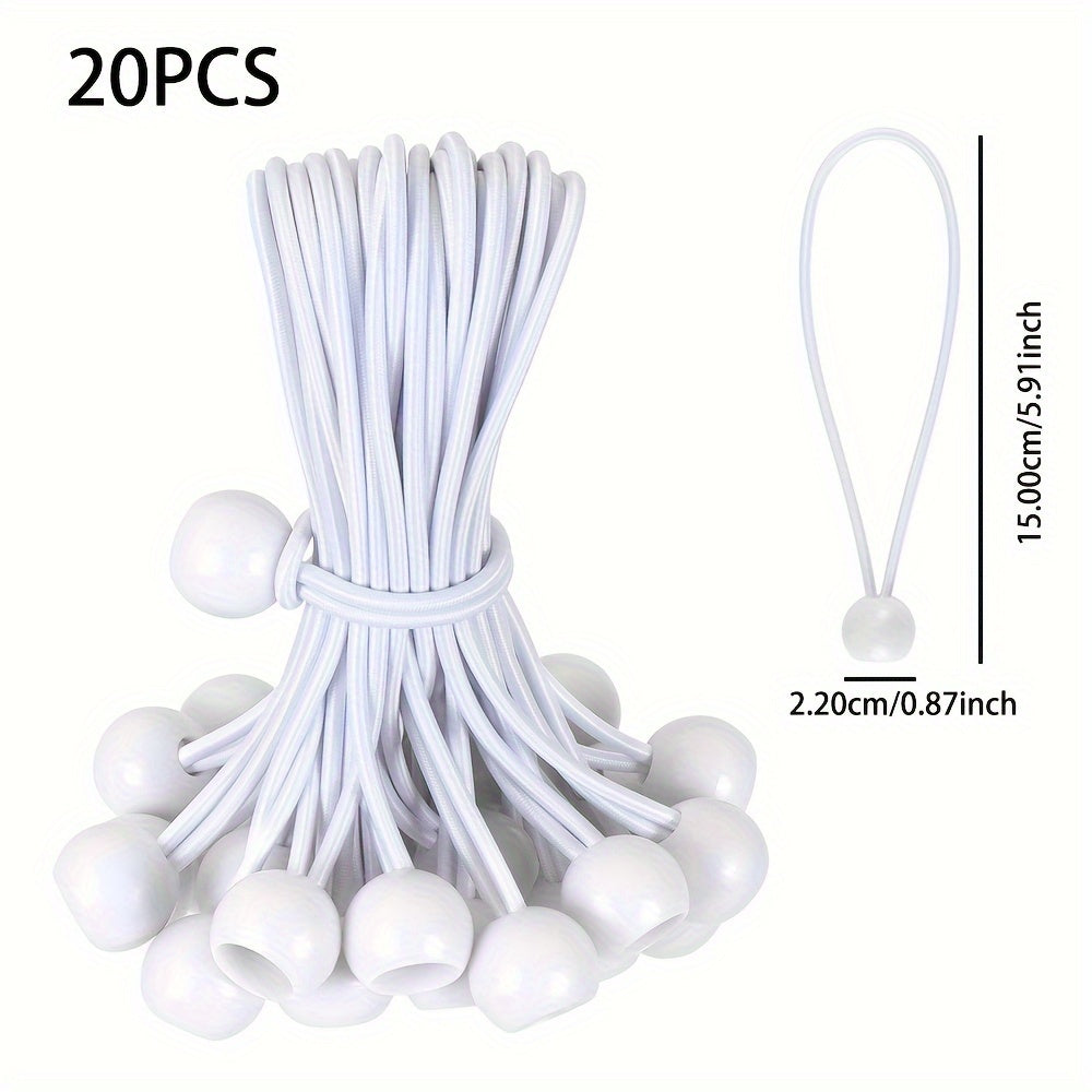 20/50 Pack Heavy-Duty White Bungee Cords for Camping, RV, Indoor Outdoor Use