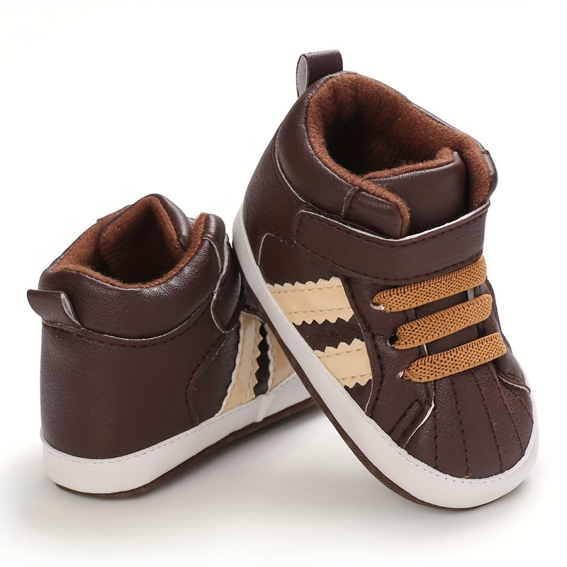 Newborn Toddler Boy's Striped PU Canvas Casual Shoes for First Steps and Crawling