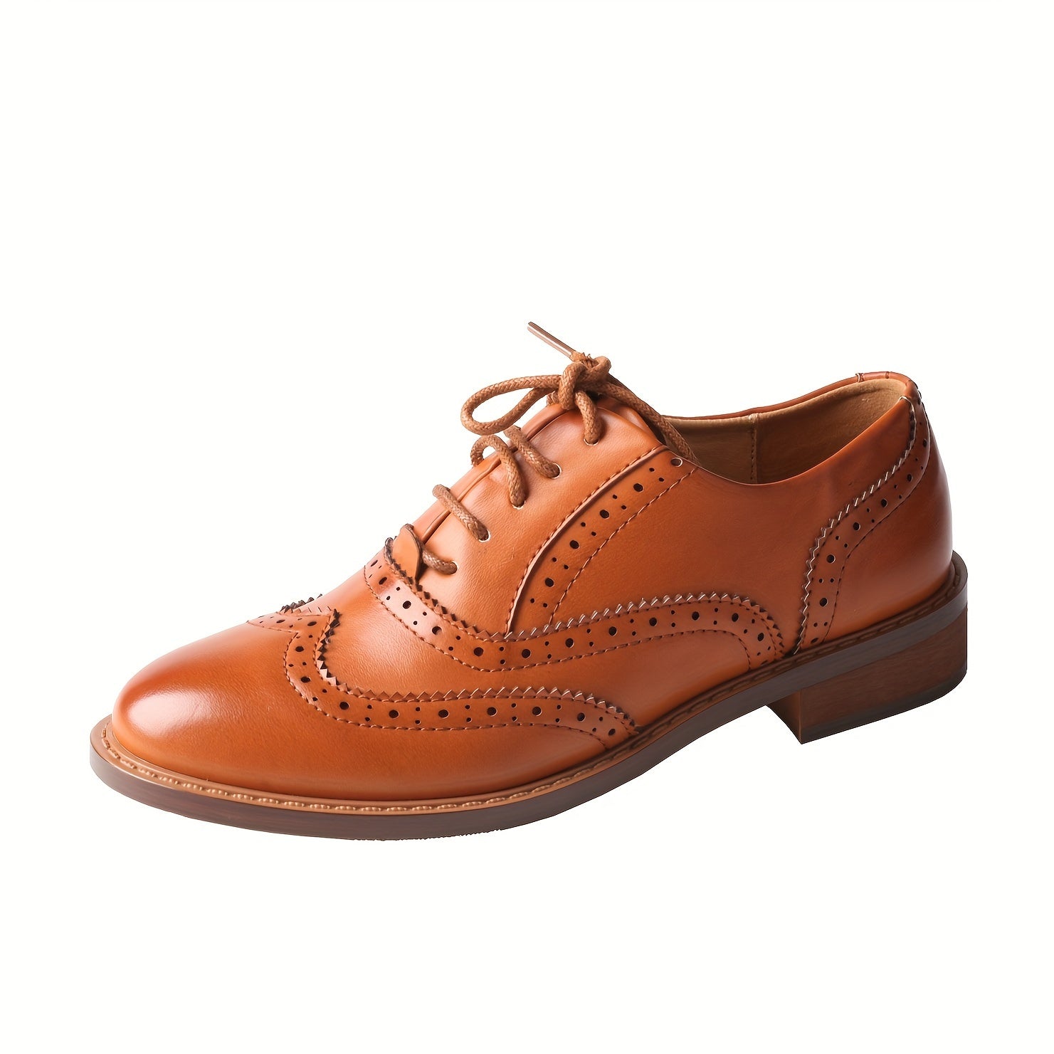 Women's Thick Soled Classic Leather Oxford Shoes with Carved Details