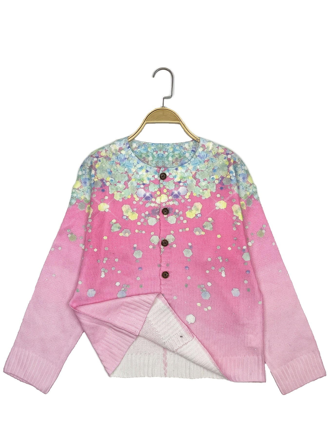 Women's Digital Print Long Sleeve Open Front Sweater Jacket