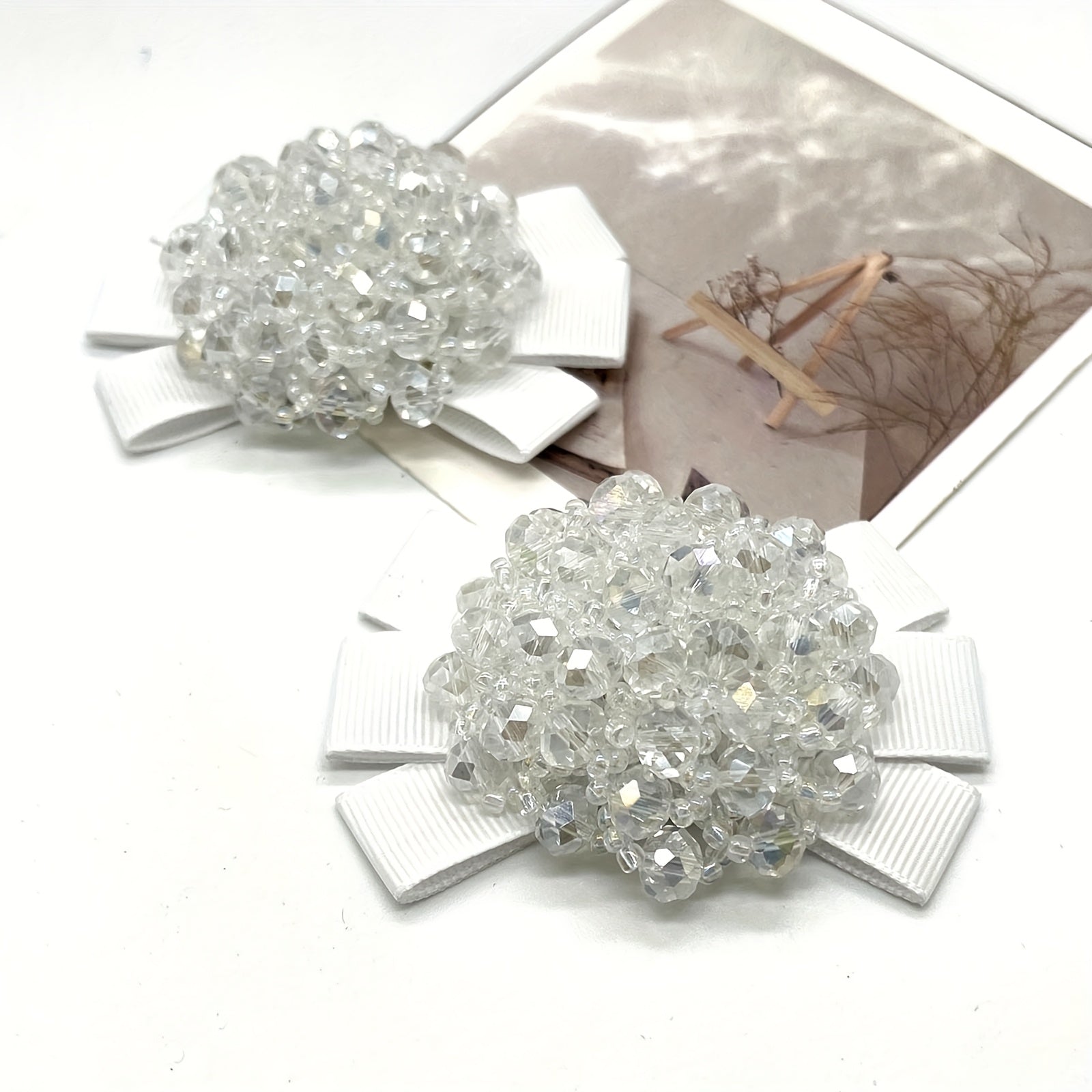 Women Beaded Bow Shoe Clips Detachable Sparkling Multicolor Shoe Accessories