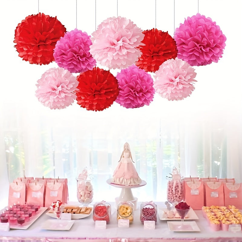 Set of 9 Paper Pom Pom Flowers for Party Decorations Events