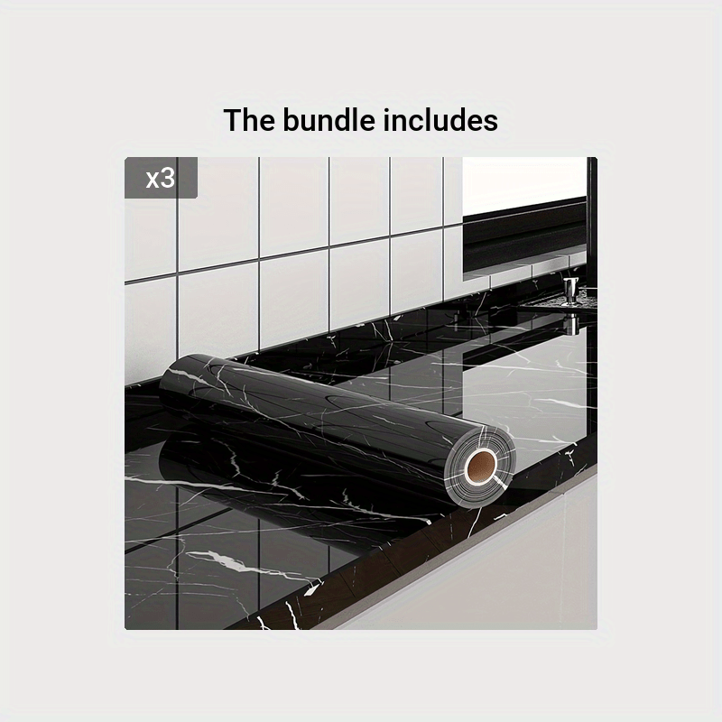 Self-Adhesive Waterproof Wallpaper Black Marble Pattern 40cm x 100cm for Kitchen Backsplash