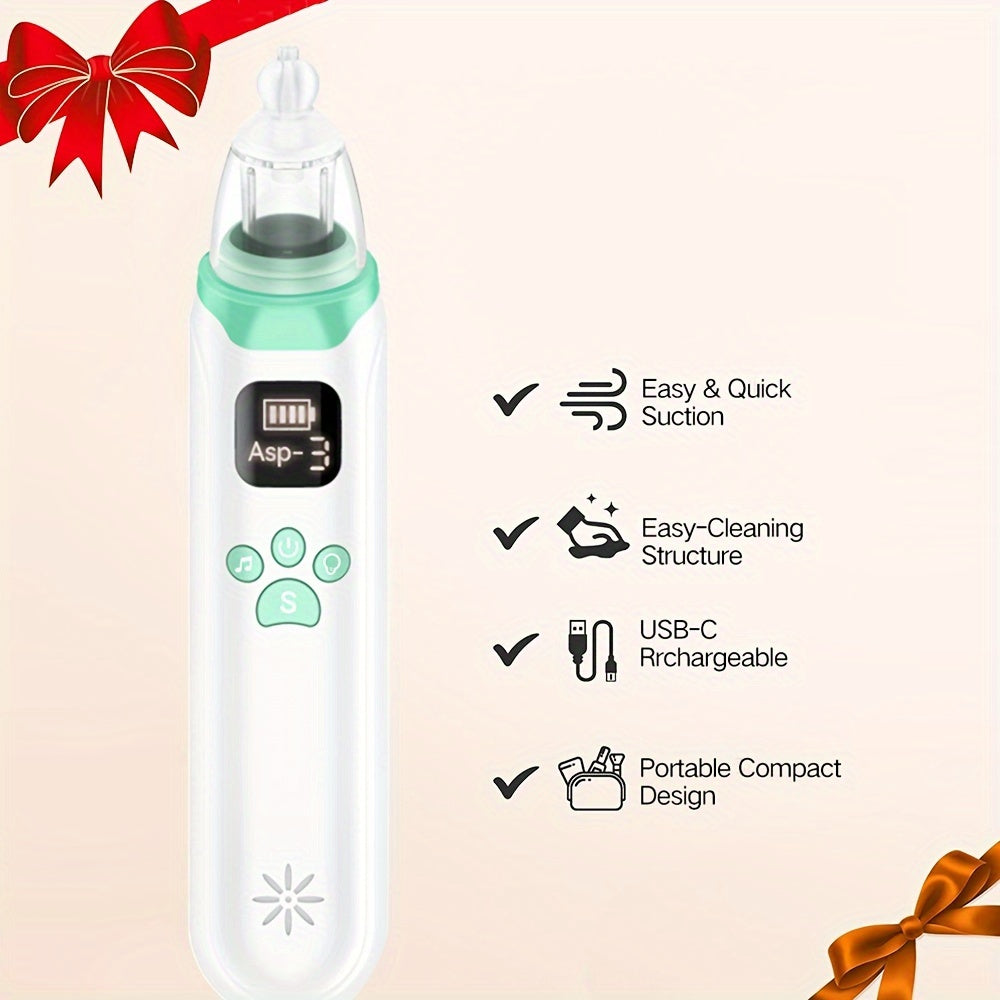 Electric Nasal Cleaner with Adjustable Modes Silicone Nose Sucker Tweezers Straw Brush Green