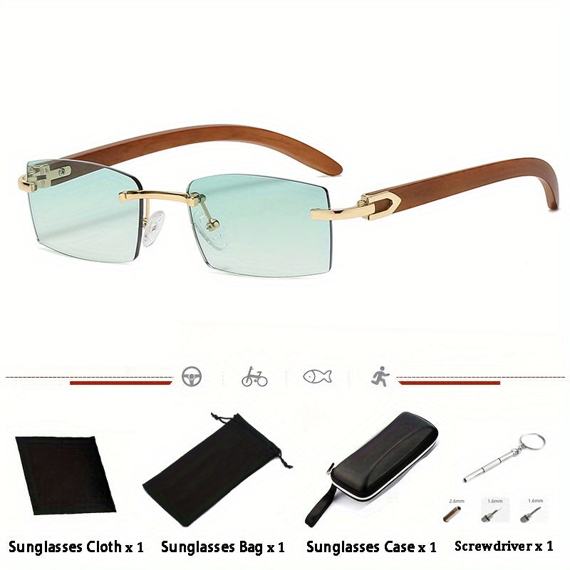 Gafas de sol rectangulares sin montura para hombre 2023, estilo retro, marco pequeño, gafas sin montura