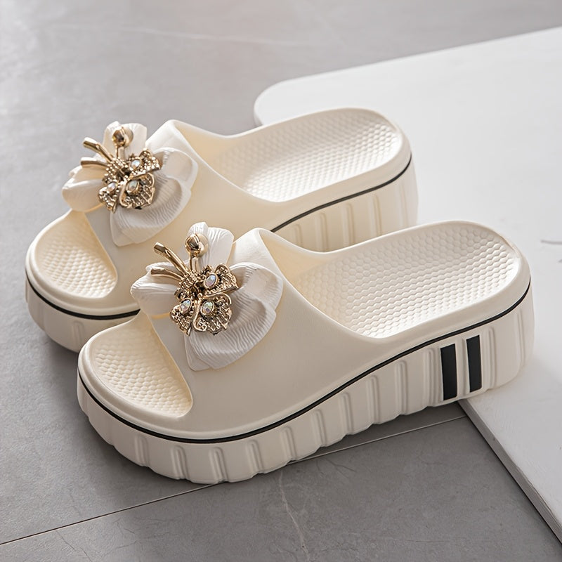Women Floral Embellished Slide Sandals EVA Non-Slip Durable Beach Shoes