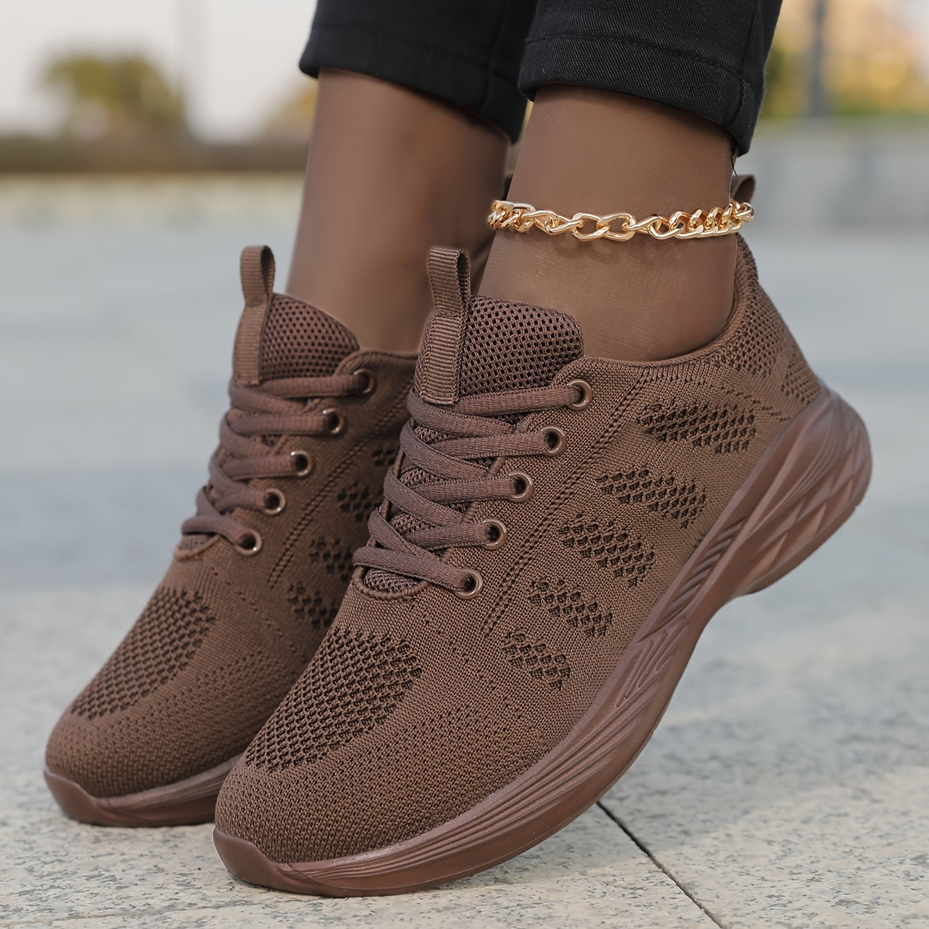 Women's Breathable Running Shoes All-Season Beige Lace-Up Sneakers