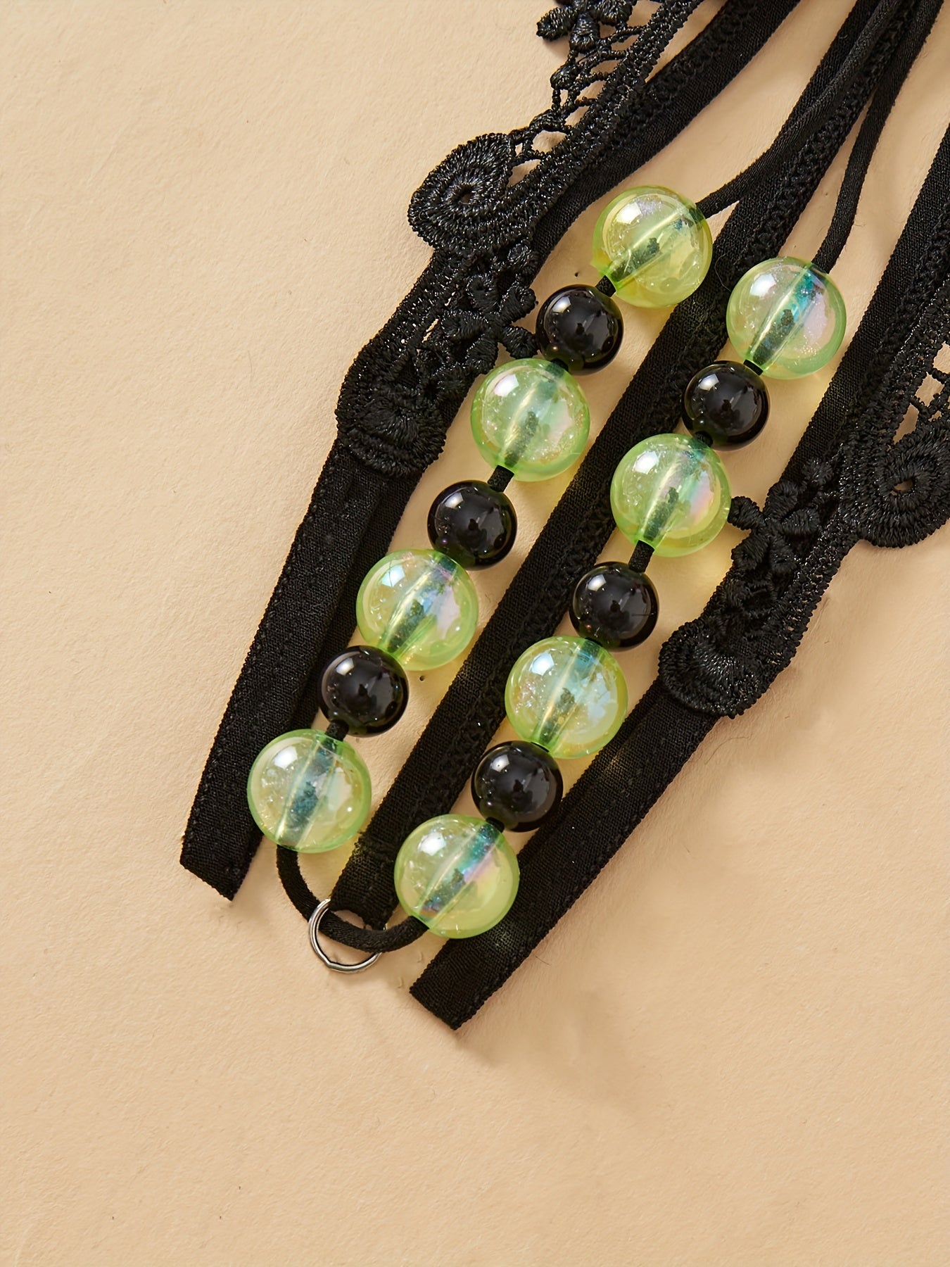 Women’s Lace Double Row Beads Open Crotch Thongs Low Waist Lingerie