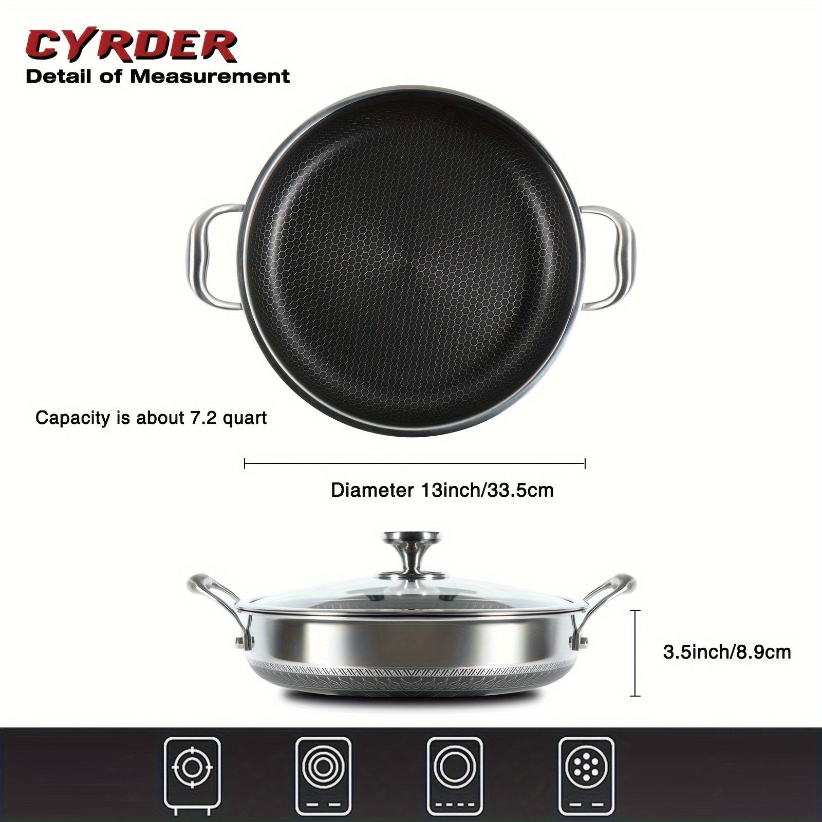 Noxudli po'latdan yasalgan yopishmaydigan qovurish panasi, 13 dyuym diametr, 7.2 kvart sig'im, qopqoq bilan birga, idish-tovoq tozalash mashinasida yuvish mumkin, PFOA-siz, ikki tutqichli - oshxonada qovurish, qovurish, pishirish va qovurish uchun ideal.