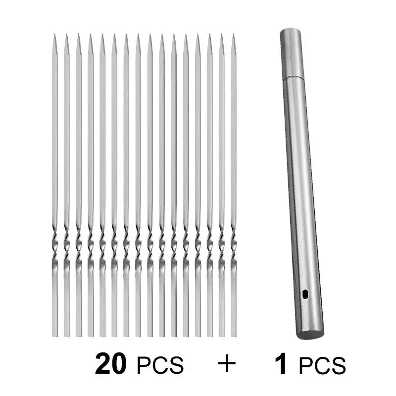 Set of 20/30/50 Stainless Steel BBQ Skewers with Storage Tube for Grilling