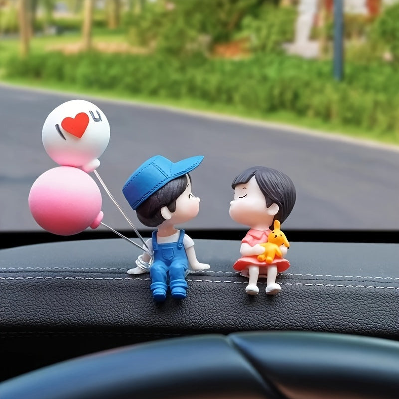Resin Car Dashboard Decor 2pcs Balloon Holding Couple Figurines Interior Accessories