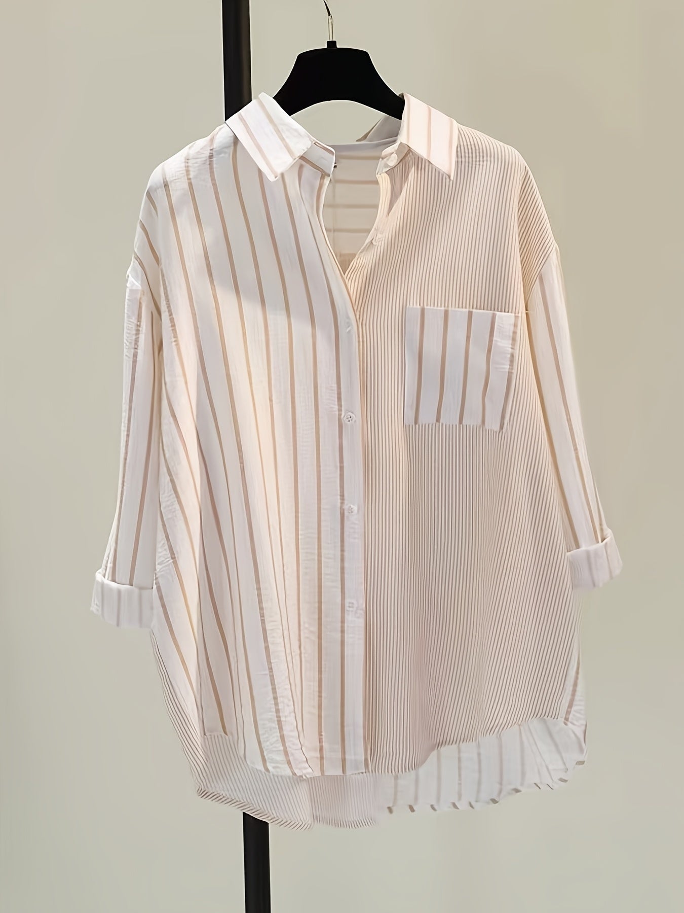 Plus Size Long Sleeve Striped Shirt Rayon Elegant Casual for Women