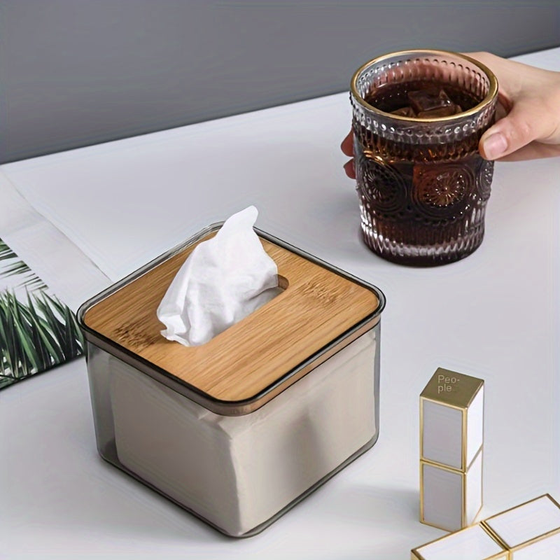 Bamboo-Lid Tissue Box Organizer for Bathroom and Dining Room Napkin Holder Rectangular Shape