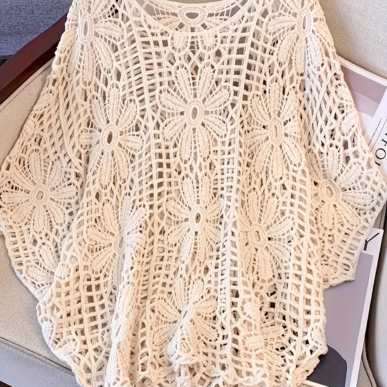 Plus Size White Off-Shoulder Crochet Top with Floral Lattice Design