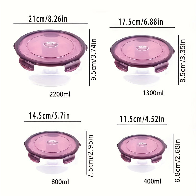 Set of 4 Plastic Food Storage Bowls with Lids Microwave Safe Reusable Kitchen Containers