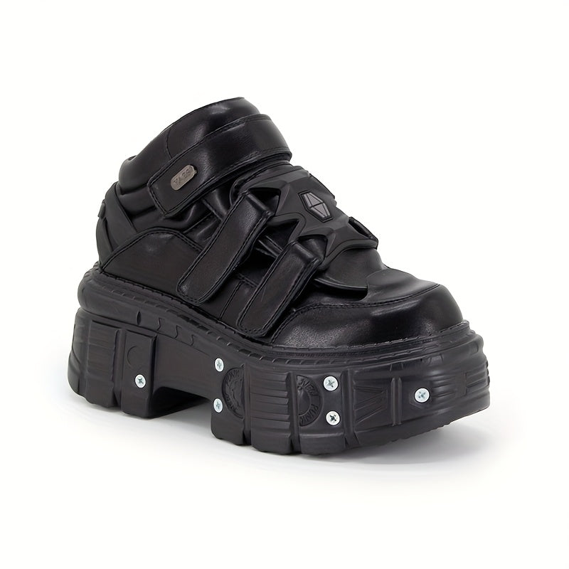 Women's Black Synthetic Y2K Gothic Punk Platform Ankle Boots