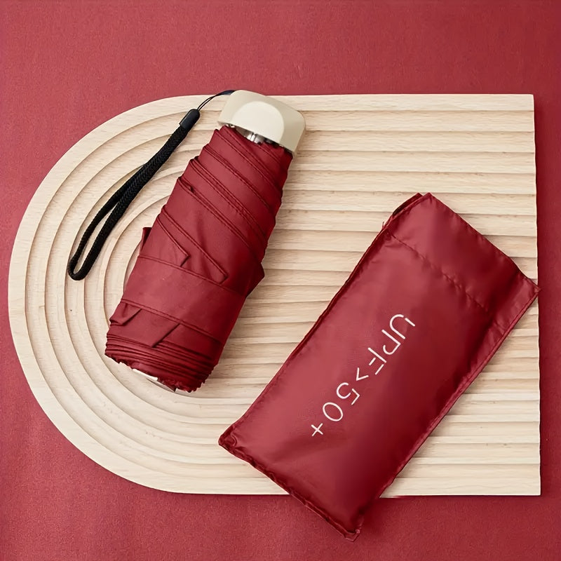 Mini Folding Umbrella UV Protection Windproof with Gold Handle Casual Basic Style