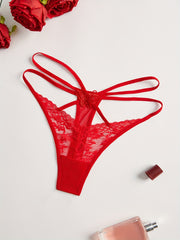 Women's Lace Thong Panties with Breathable Nylon Elastane Blend and Cross Detail