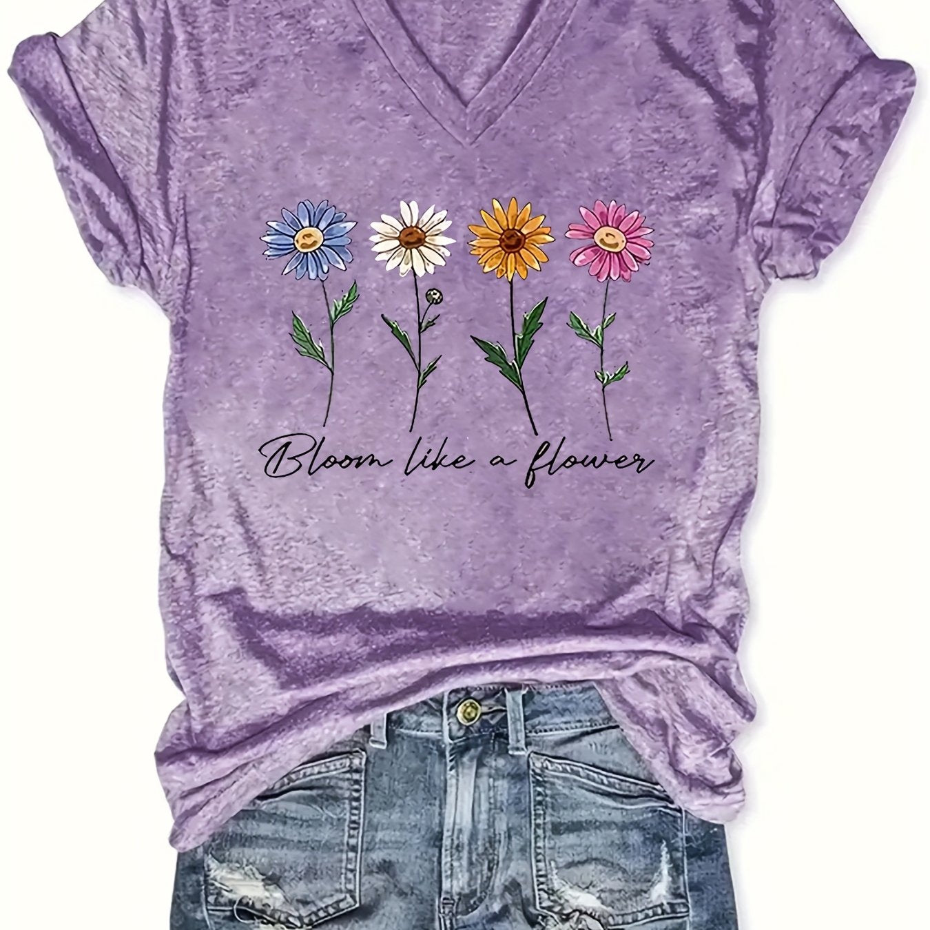 Women's Loose Fit V-Neck Short Sleeve Casual Top for Summer