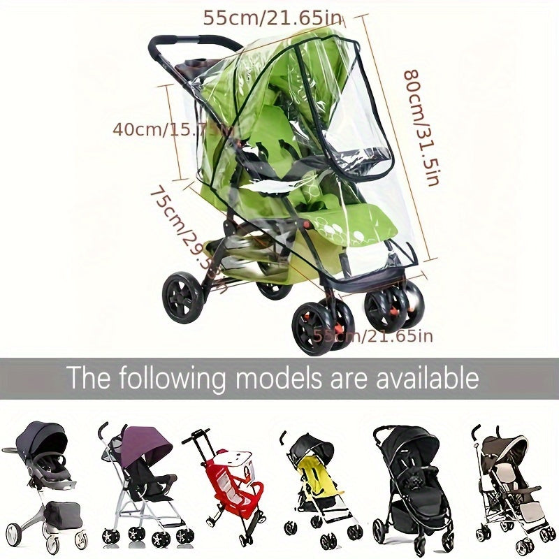 Transparent Rain Cover for Strollers with Windproof Dustproof Canopy and Black Zipper