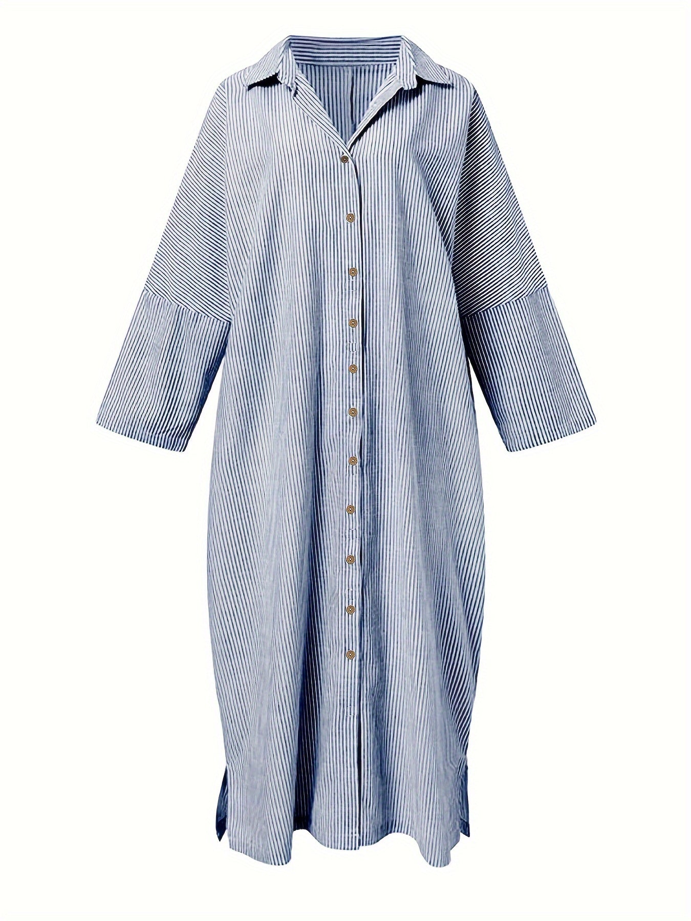 Women's Striped Long Sleeve Shirt Dress Polyester V-Neck Solid Spring Fall