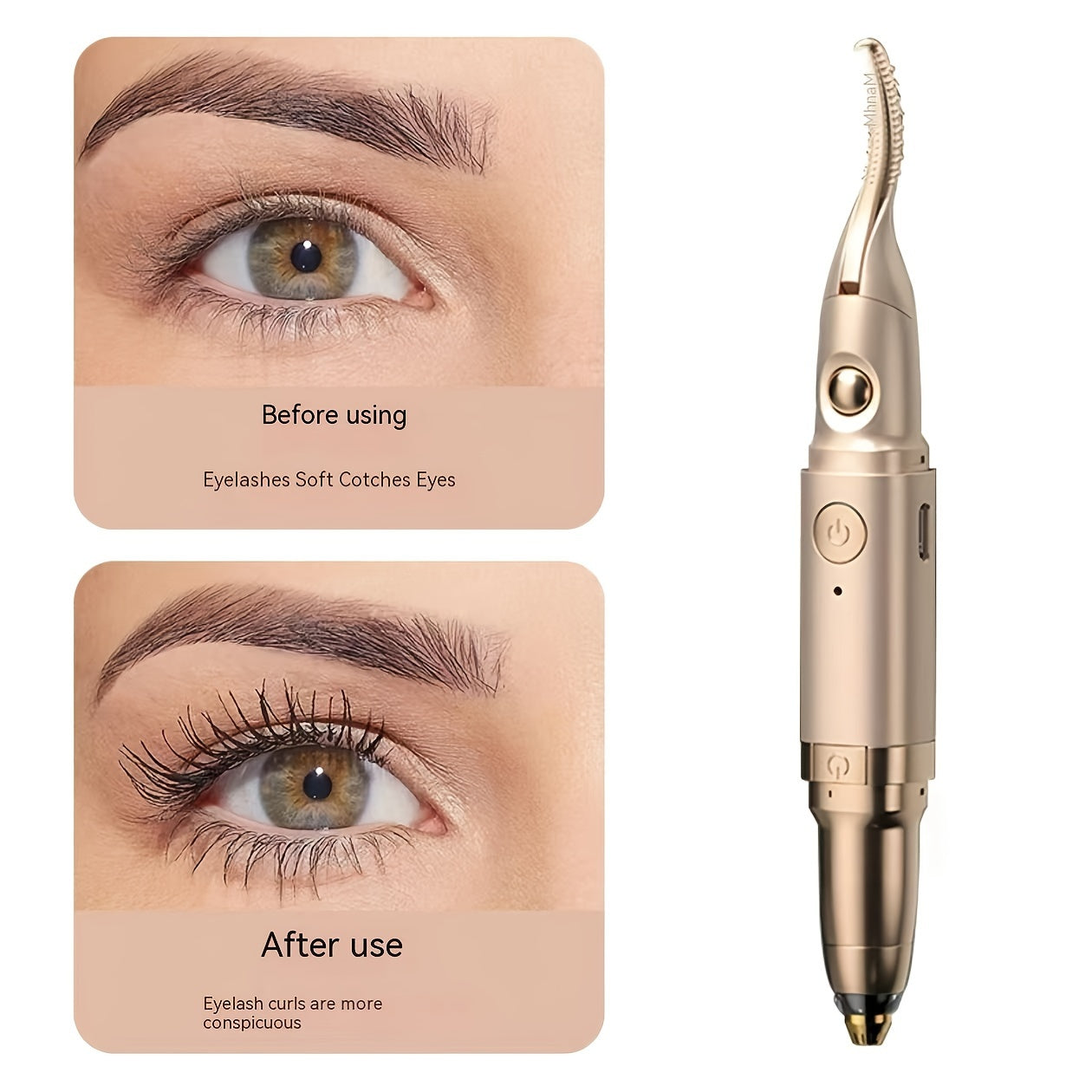 Women's USB Rechargeable Eyebrow Trimmer and Heated Eyelash Curler Portable Cosmetic Tool